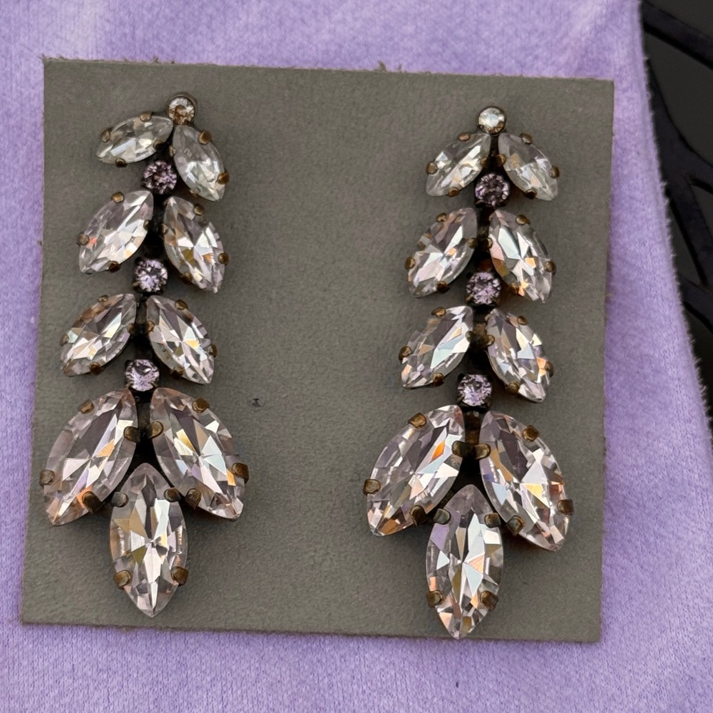 Chandelier crystal earrings from Anthropologie Beholden, Madelyn, Rose color